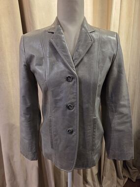Banana Republic Gray Leather Blazer Jacket